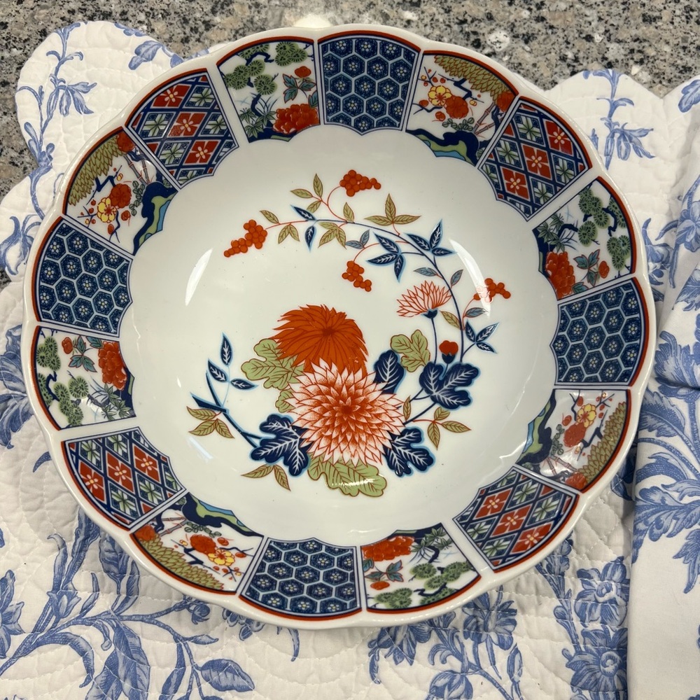Vintage Japanese Imari Ware Floral Porcelain Large Bowl